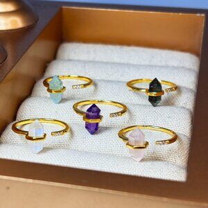 Crystal Point Ring – Hexagonal Crystal Wand Ring in Gold – Real Crystal Points